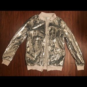 iHeartRaves Silver Sequin Bomber Jacket